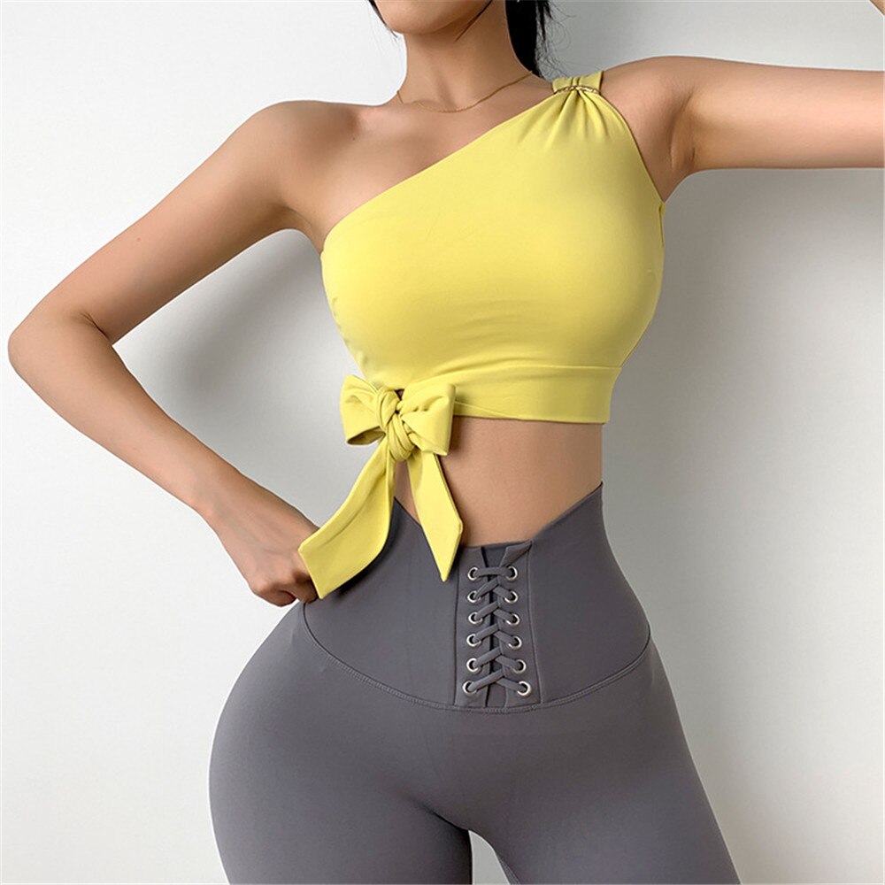 Oblique One Shoulder Strap Sports Bra